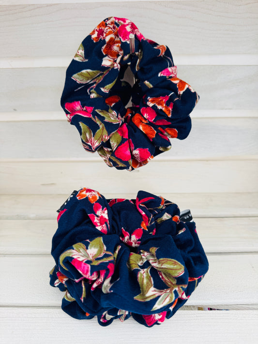 Navy Floral Scrunchie