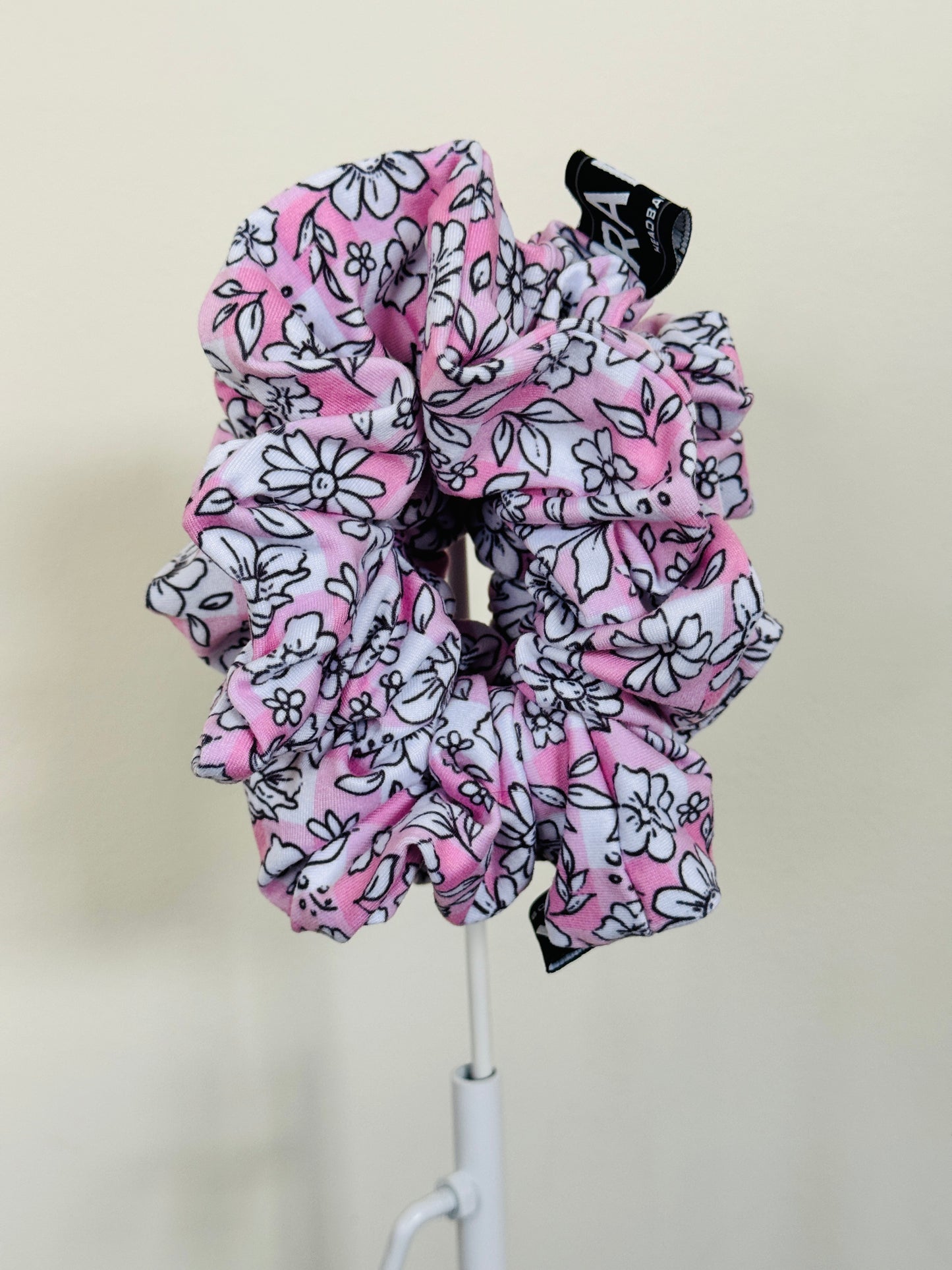 Pink Checkered Floral Scrunchie