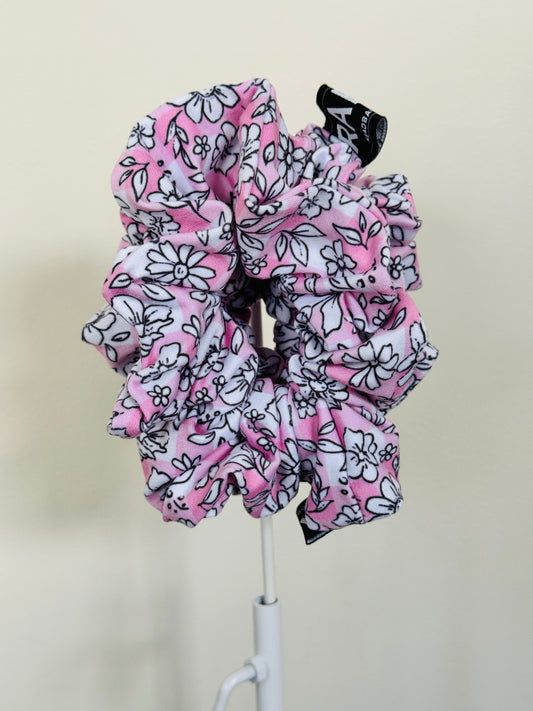Pink Checkered Floral Scrunchie