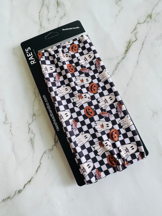 Ghosts And Pumpkins On Checkered